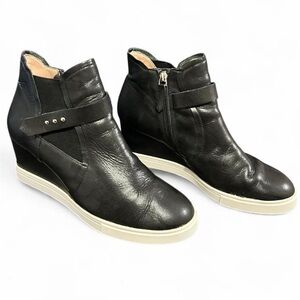 Paolo Black Leather Wedge Boots